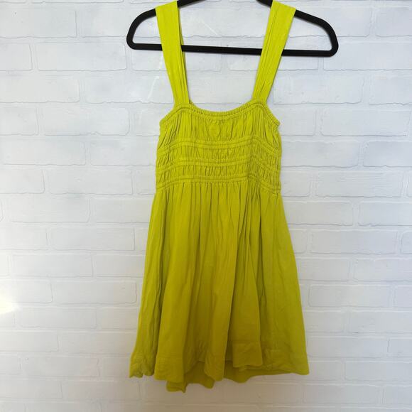 Topshop Women's Bright Green Yellow Ruched Above Knee Dress sz 4 - Picture 2 of 5